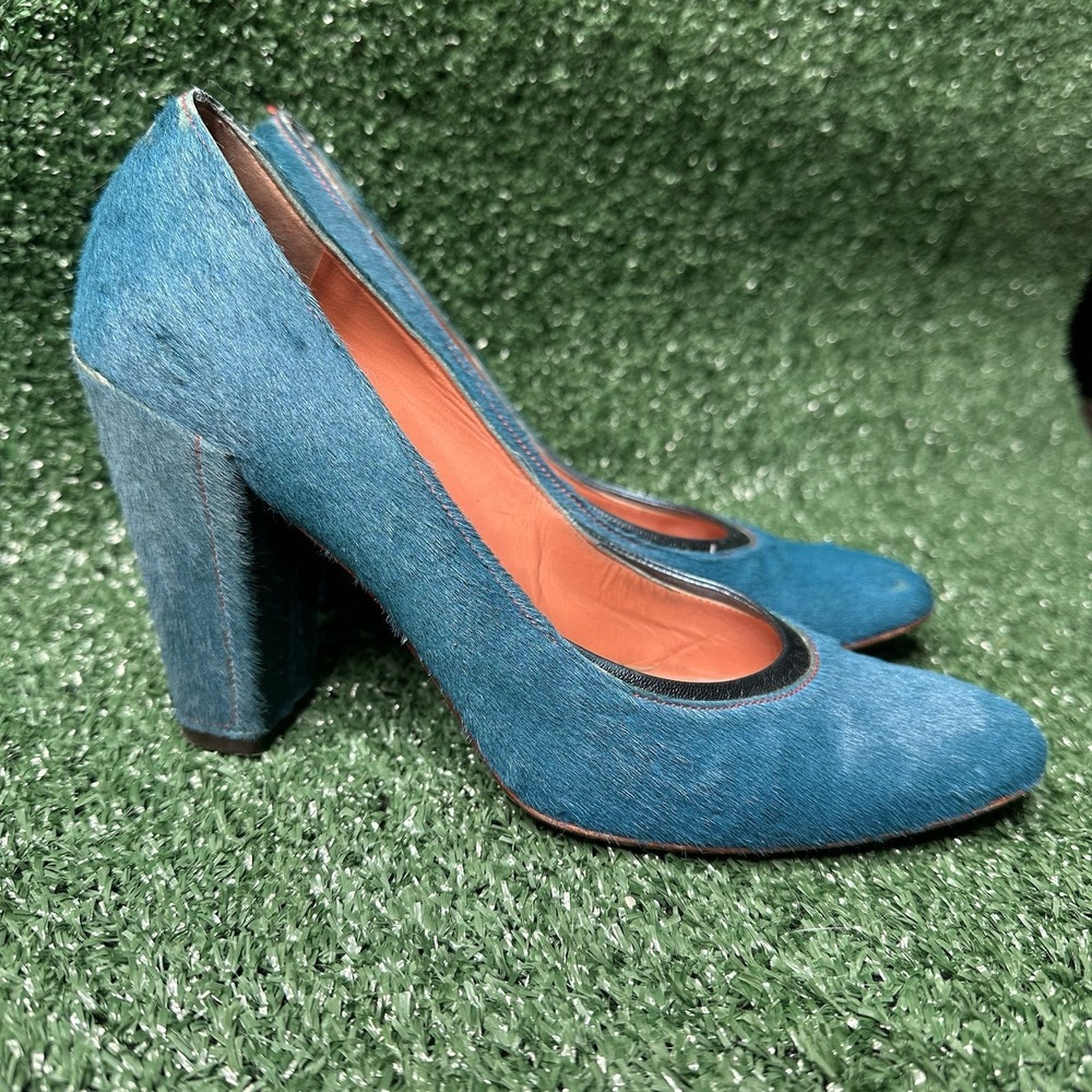 Eileen‎ Shields Vero Cuoio Made In Italy Stilleto Fur Heels Blue Red Bottom 37.5